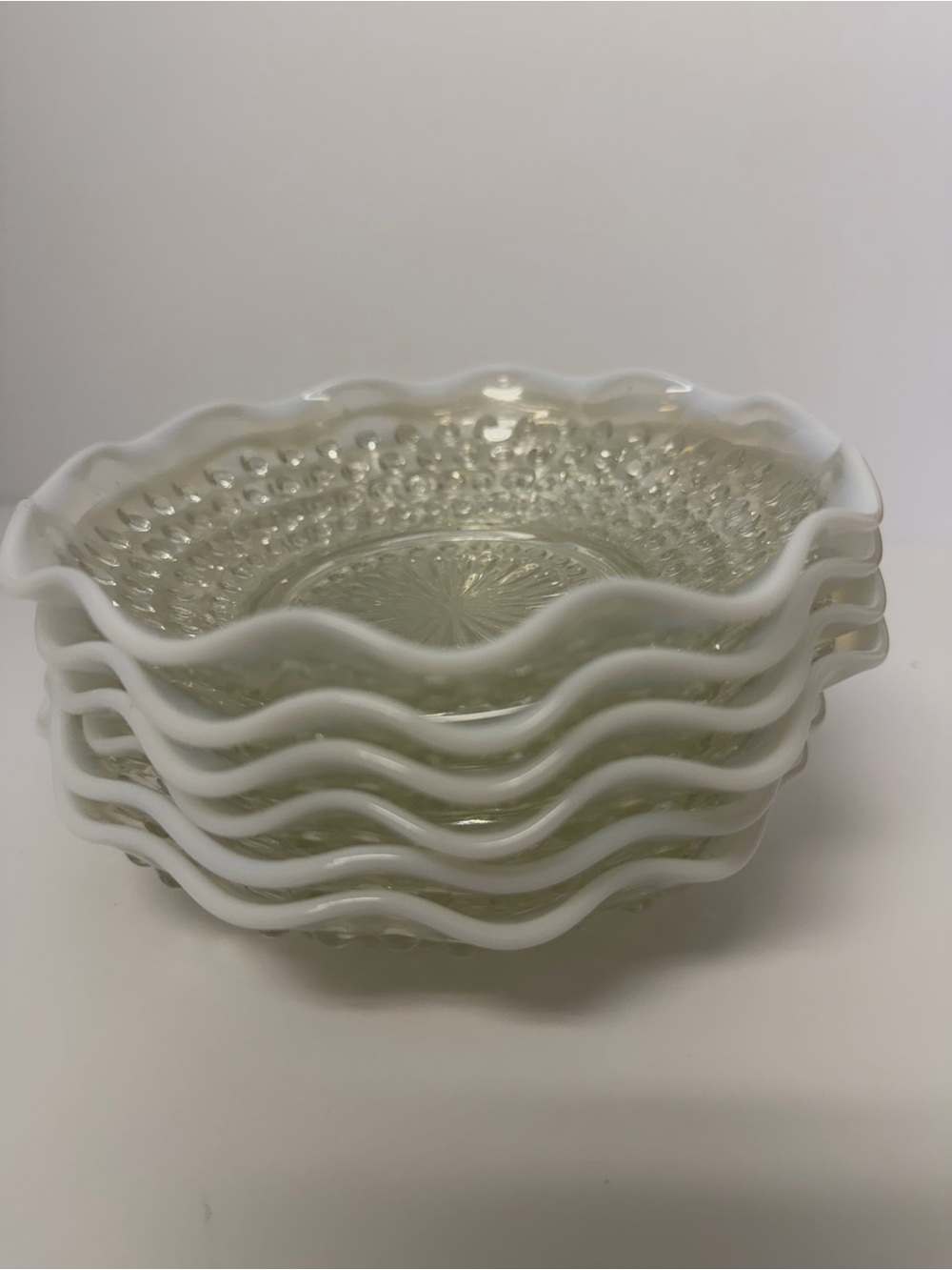 6 MOONSTONE GLOWING GLASS 6" CRIMPED BOWLS